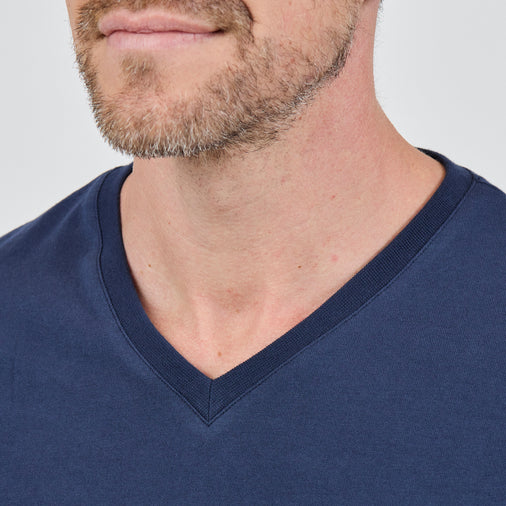 Heavy Cotton V-Neck Tee in 100% Organic Cotton 220GSM, Navy