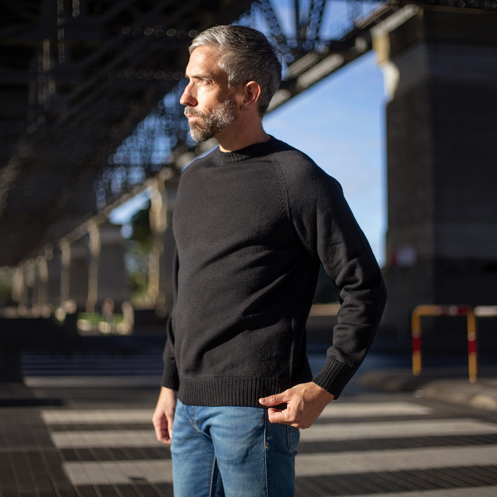 The Men's Limited Edition Zero Waste Merino Jumper in 100% Fine Merino Wool, Black