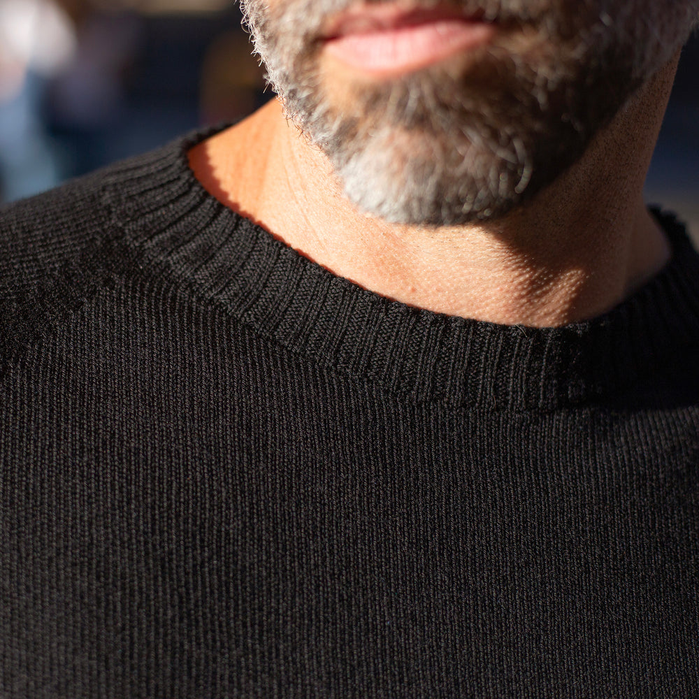The Men's Limited Edition Zero Waste Merino Jumper in 100% Fine Merino Wool, Black
