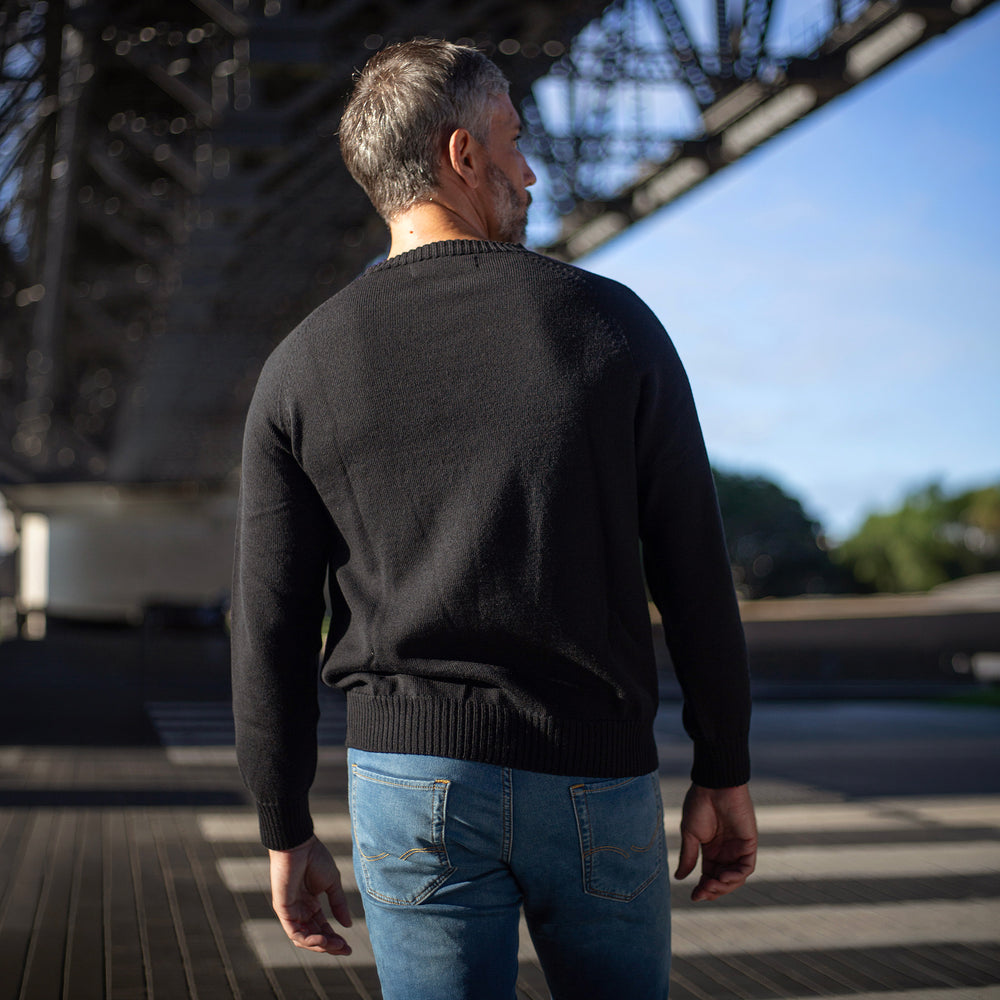 The Men's Limited Edition Zero Waste Merino Jumper in 100% Fine Merino Wool, Black