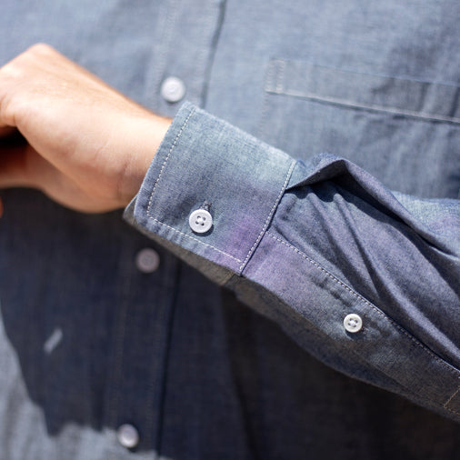 The Men's Limited Edition Faded Denim Chambray Shirt in Cotton Chambray 160GSM, Faded Denim