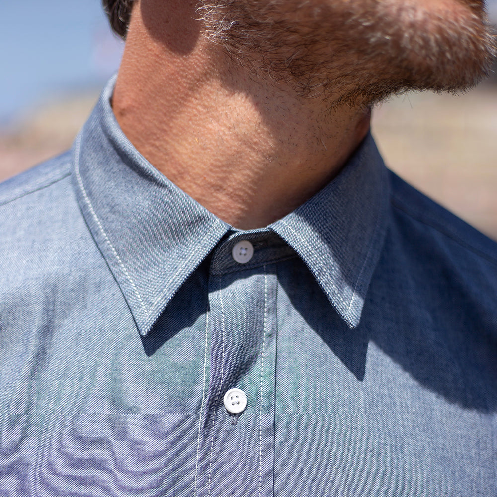 The Men's Limited Edition Faded Denim Chambray Shirt in Cotton Chambray 160GSM, Faded Denim