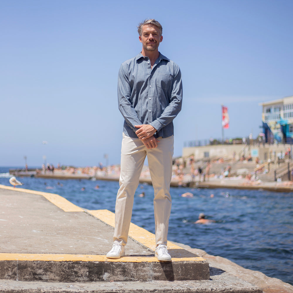The Men's Limited Edition Faded Denim Chambray Shirt in Cotton Chambray 160GSM, Faded Denim