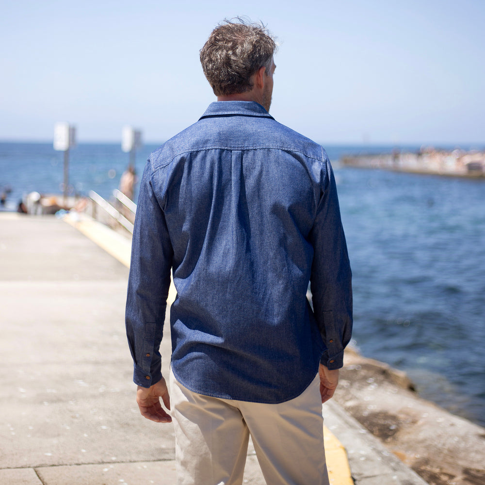 The Men's Limited Edition Indigo Denim Chambray Shirt in Cotton Chambray 210GSM, Indigo Denim