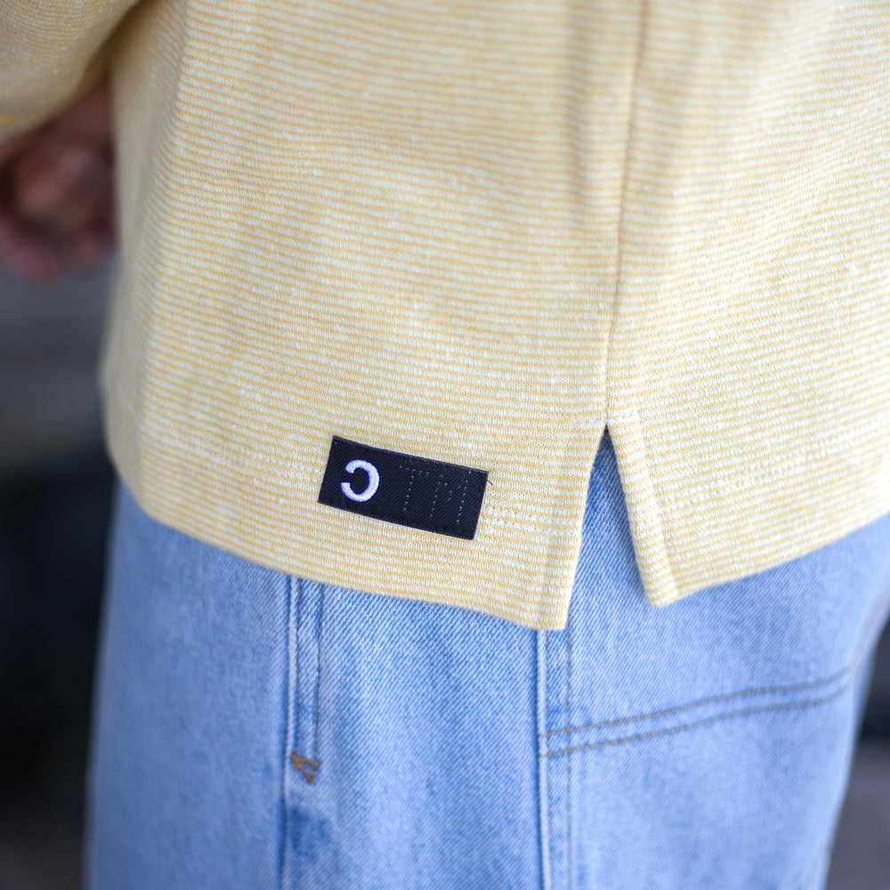 The Men's Limited Edition Yellow Pinstripe Hemp Sweatshirt in 55% Hemp, 45% Organic Cotton, Yellow / White Pinstripe