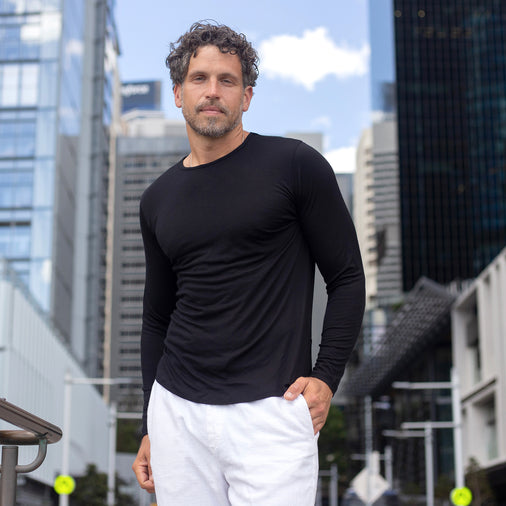 The Men's Merino / Tencel Tee in 50% Merino Wool / 50% Tencel 125GSM, Black