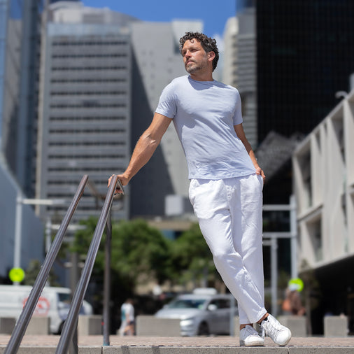 The Men's Merino / Cotton Tee in 56% Merino Wool / 46% Cotton 118GSM, Pastel Blue