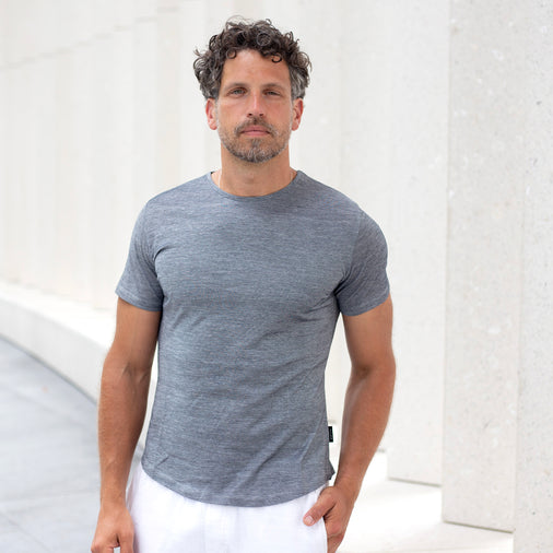 The Men's Merino / Cotton Tee in 56% Merino Wool / 46% Cotton 118GSM, Steel Blue