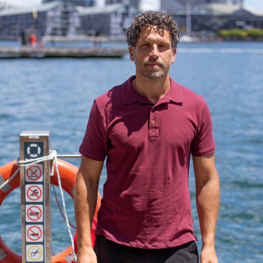 The Men's Limited Edition, Cotton Jersey Polo in lightweight, 100% Organic Cotton 110GSM, Oxblood.