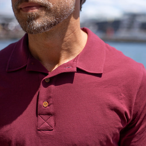 The Men's Limited Edition, Cotton Jersey Polo in lightweight, 100% Organic Cotton 110GSM, Oxblood.
