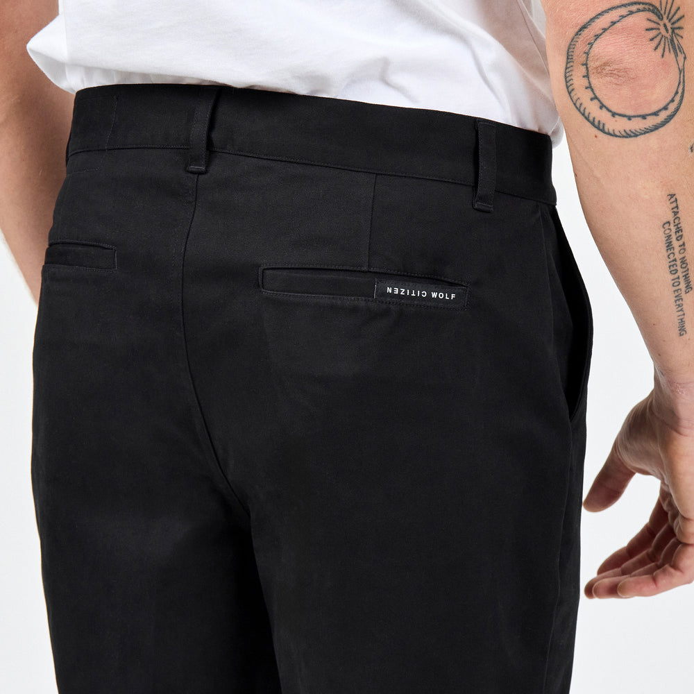 Men's Custom Chinos, in 97% Organic Cotton / 3% Spandex 245GSM Twill, Black