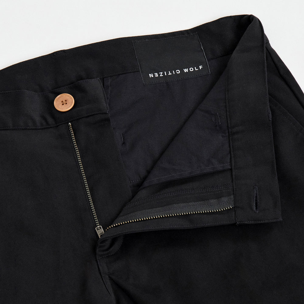 Men's Custom Chinos, in 97% Organic Cotton / 3% Spandex 245GSM Twill, Black