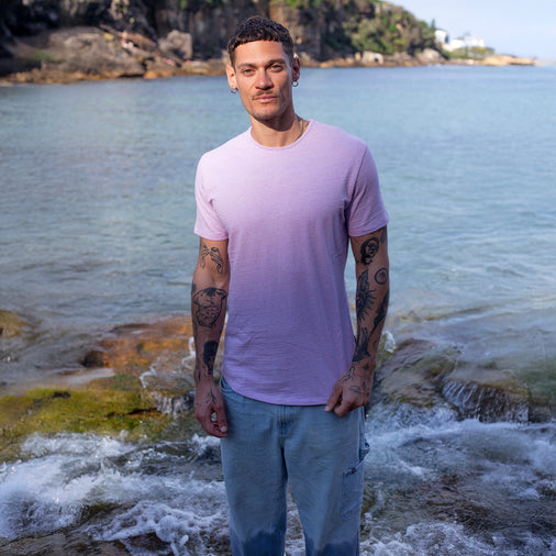 The Men's Mud To Marle Tee in 70% Australian Cotton / 30% Merino Wool 210GSM, Thistle Purple