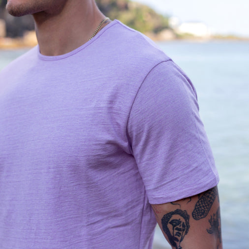 The Men's Mud To Marle Tee in 70% Australian Cotton / 30% Merino Wool 210GSM, Thistle Purple