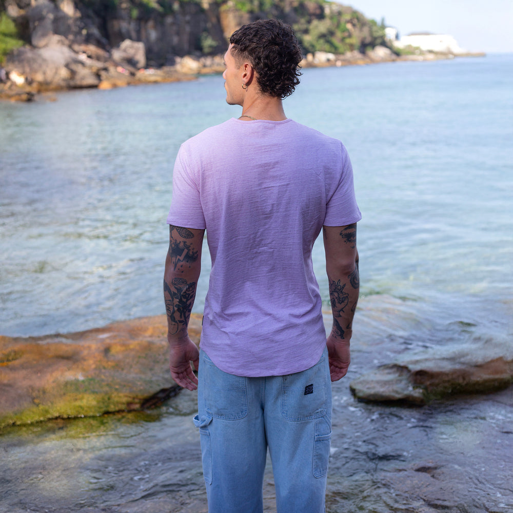 The Men's Mud To Marle Tee in 70% Australian Cotton / 30% Merino Wool 210GSM, Thistle Purple