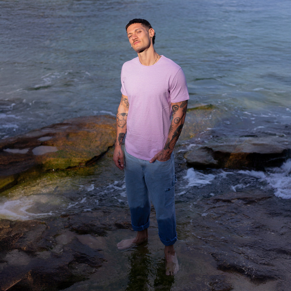 The Men's Mud To Marle Tee in 70% Australian Cotton / 30% Merino Wool 210GSM, Thistle Purple
