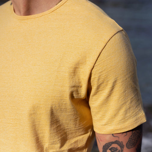 The Men's Mud To Marle Tee in 70% Australian Cotton / 30% Merino Wool 210GSM, Maize Yellow