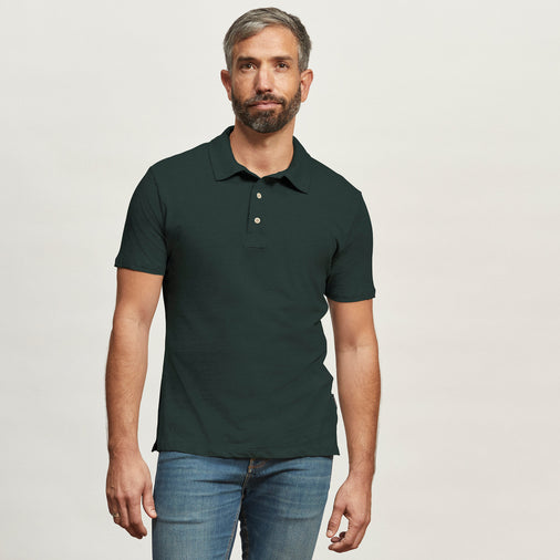 The Short Polo in 55% Hemp / 45% Organic Cotton 210GSM, Dark Forest Green