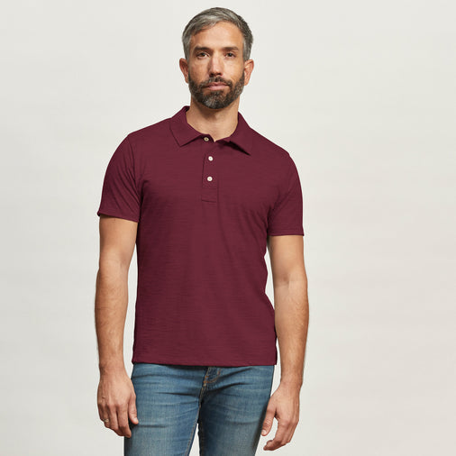 The Short Polo in 100% Superfine Merino Wool 150GSM, Pinot Noir