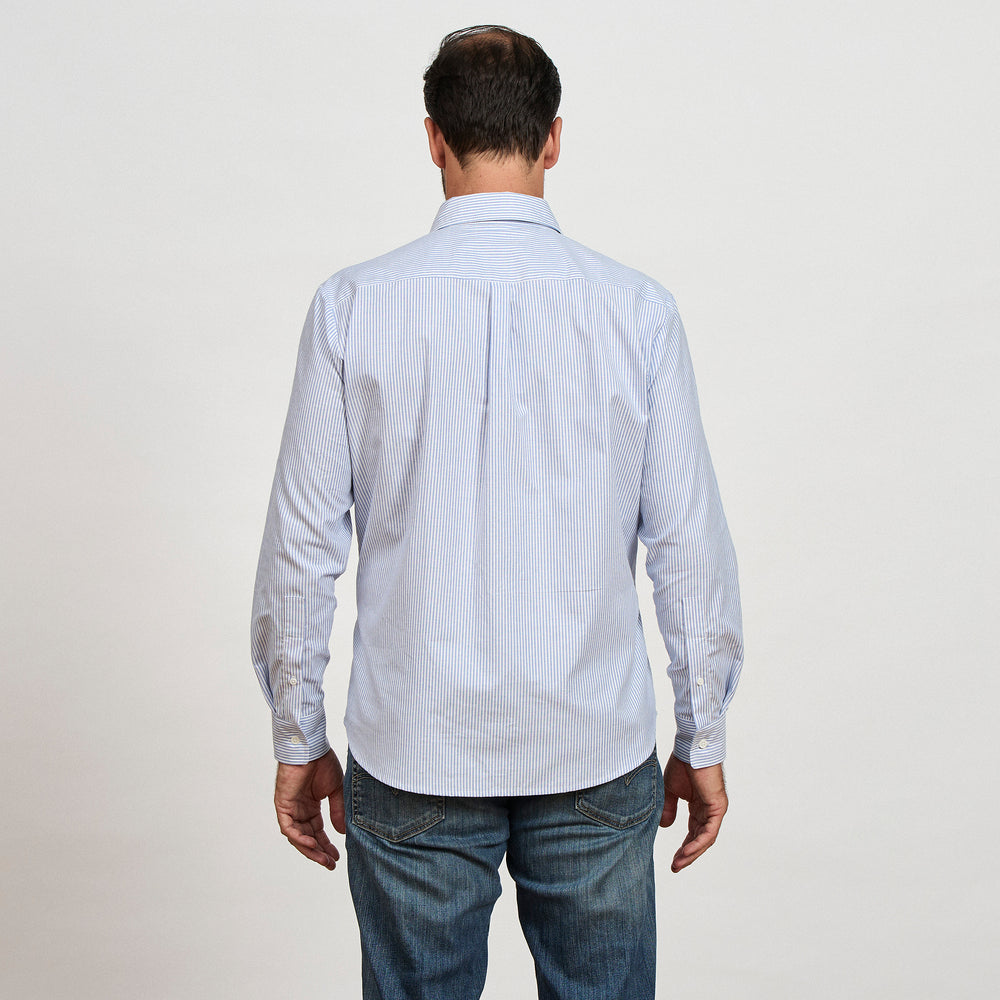 The Striped Oxford Shirt in Organic Cotton Oxford 140GSM, Blue Stripe