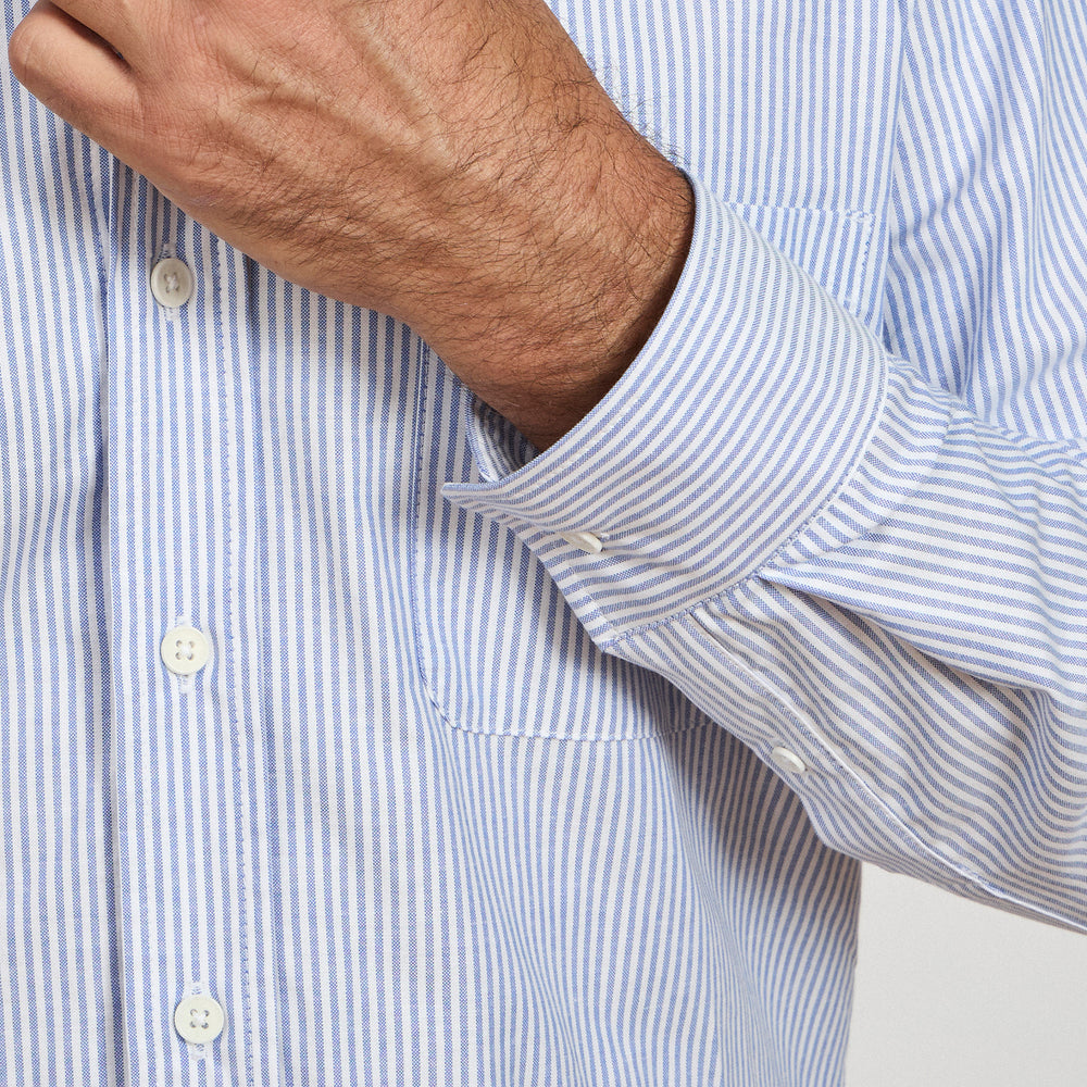 The Striped Oxford Shirt in Organic Cotton Oxford 140GSM, Blue Stripe