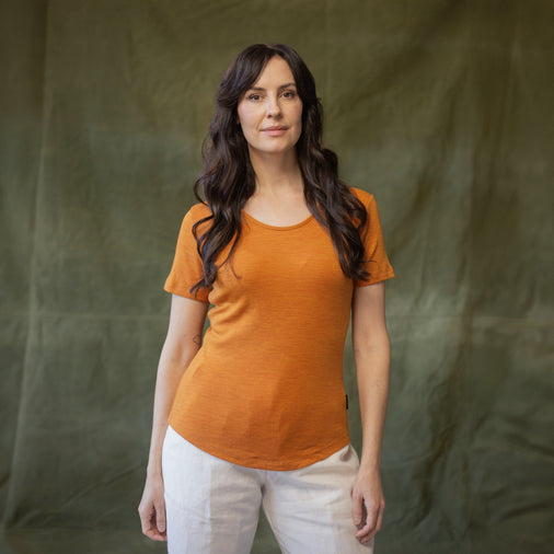 The Women's Limited Edition, Heavy Merino Tee in 100% Merino 250GSM, Blood-Orange Marle