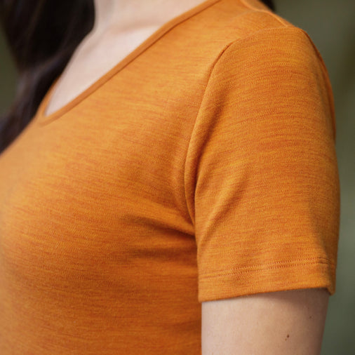 The Women's Limited Edition, Heavy Merino Tee in 100% Merino 250GSM, Blood-Orange Marle