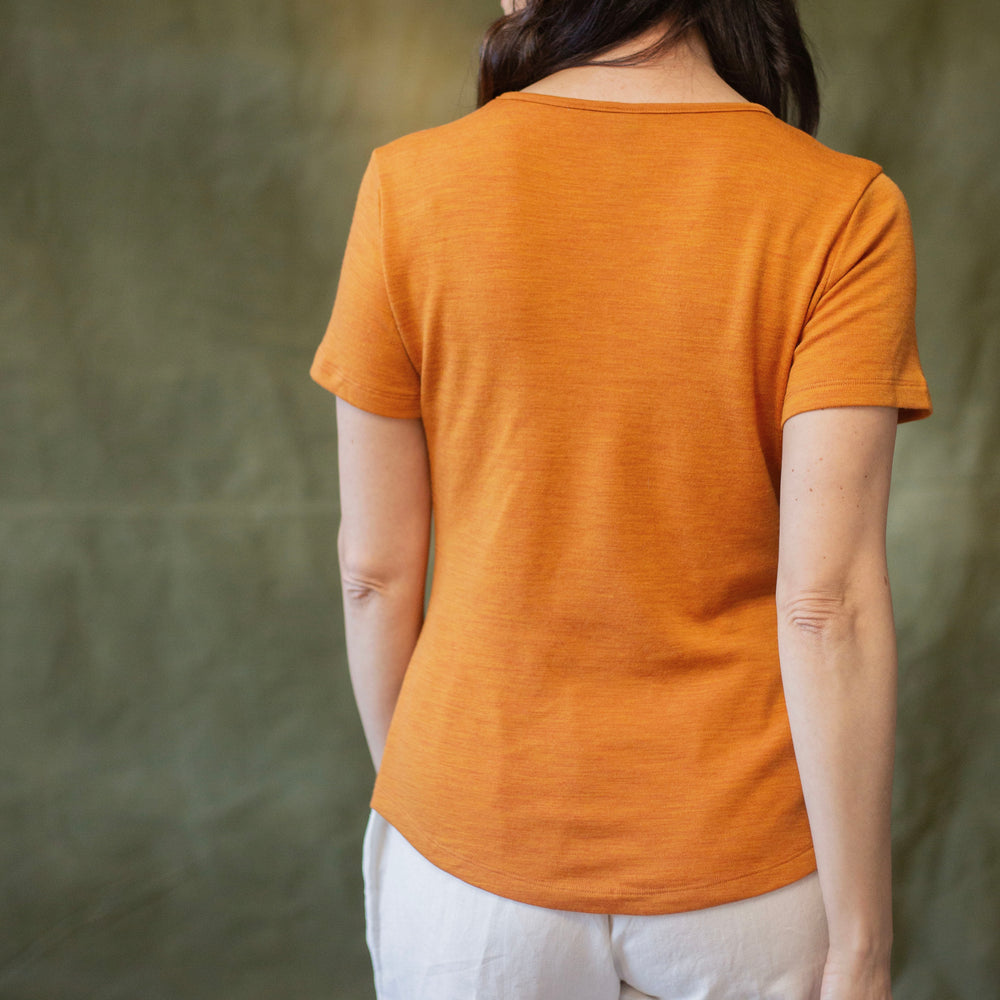 The Women's Limited Edition, Heavy Merino Tee in 100% Merino 250GSM, Blood-Orange Marle