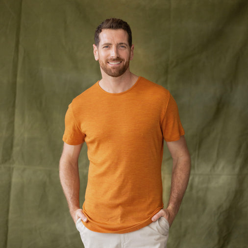 The Men's Limited Edition, Heavy Merino Tee in 100% Merino 250GSM, Blood-Orange Marle