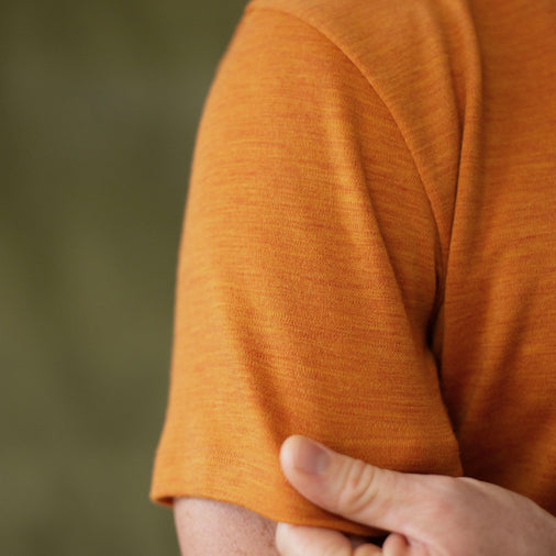 The Men's Limited Edition, Heavy Merino Tee in 100% Merino 250GSM, Blood-Orange Marle