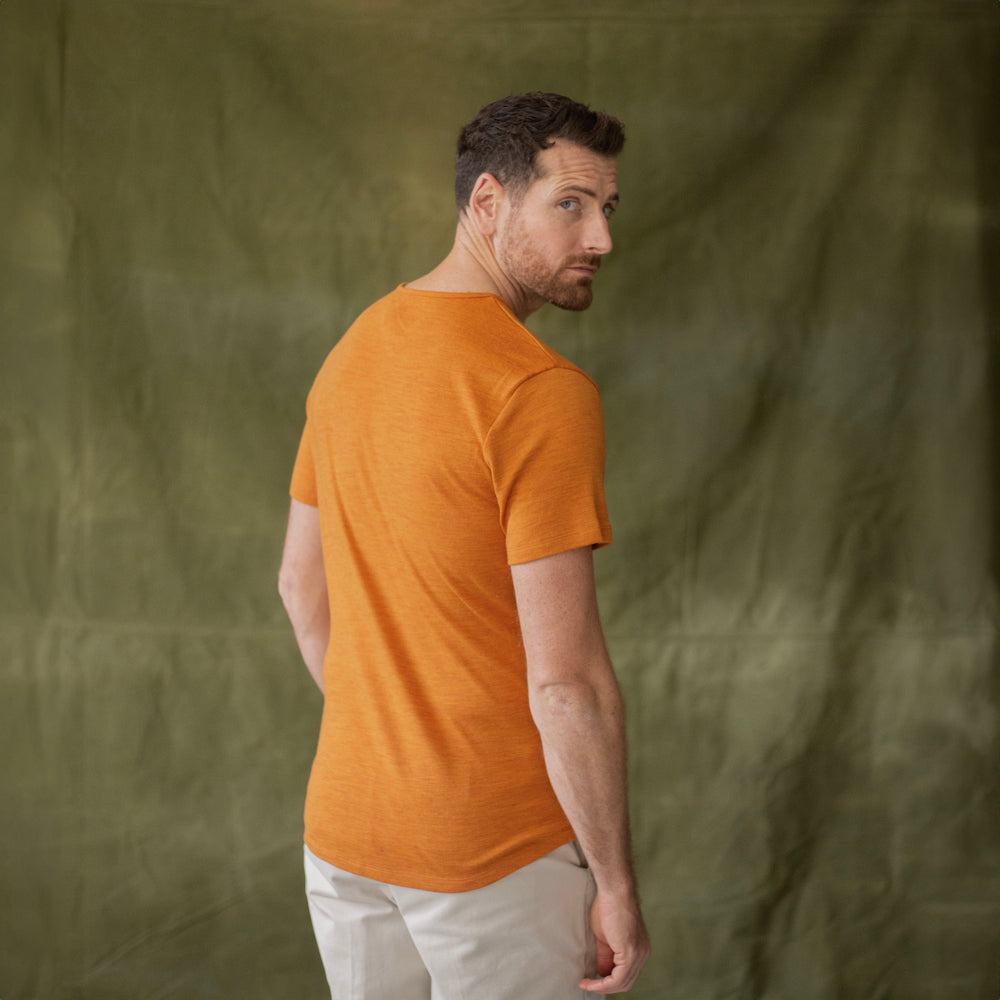 The Men's Limited Edition, Heavy Merino Tee in 100% Merino 250GSM, Blood-Orange Marle
