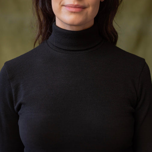 The Women's Limited Edition, Merino Ponte Heavy Turtleneck Tee in 100% Merino Ponte 350GSM, Black