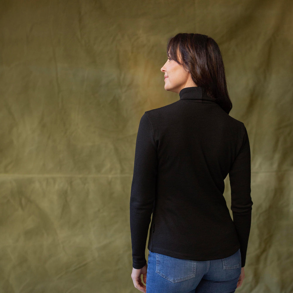 The Women's Limited Edition, Merino Ponte Heavy Turtleneck Tee in 100% Merino Ponte 350GSM, Black