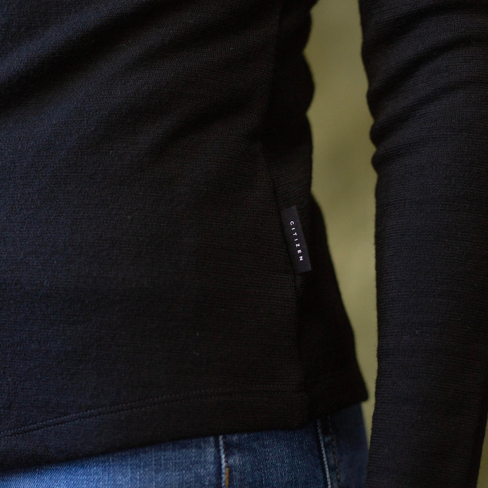 The Women's Limited Edition, Merino Ponte Heavy Turtleneck Tee in 100% Merino Ponte 350GSM, Black