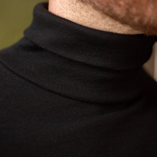 The Men's Limited Edition, Merino Ponte Heavy Turtleneck Tee in 100% Merino Ponte 350GSM, Black