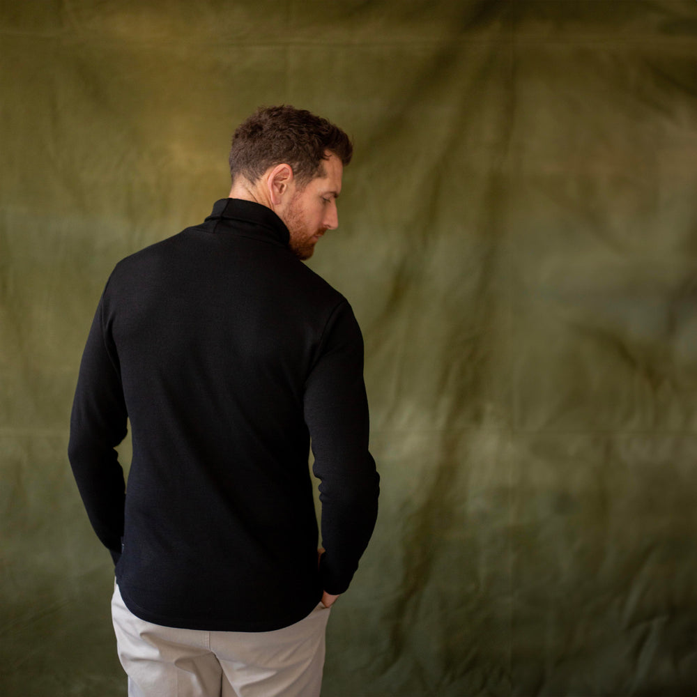The Men's Limited Edition, Merino Ponte Heavy Turtleneck Tee in 100% Merino Ponte 350GSM, Black