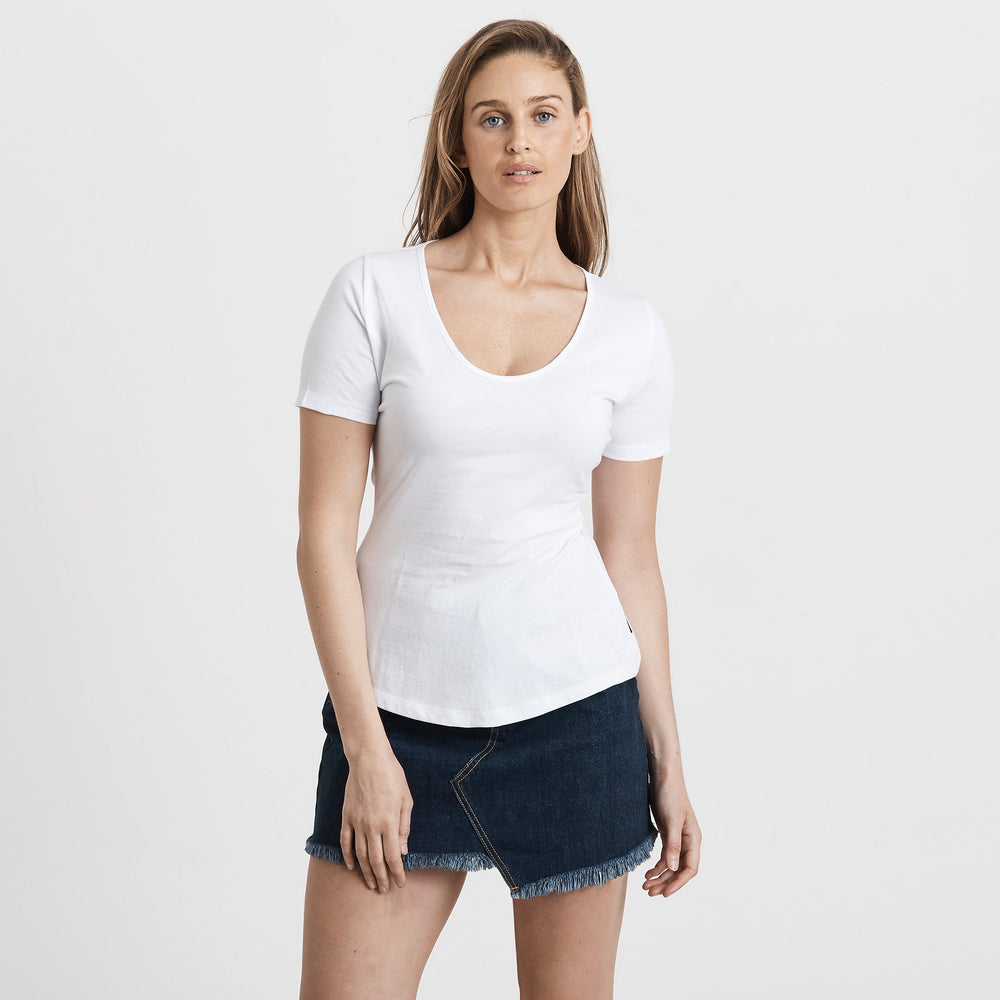 Women's Cotton Short Deep Scoop Tee
